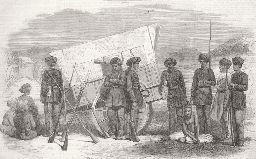 INDIA. Solapur Police in Charge of a Hindu Rebel 1863 old antique print